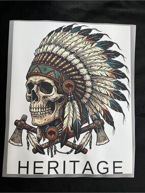 Heritage Indian Head Skull DTF Heat Transfer ready to press for T shirt hoodie
